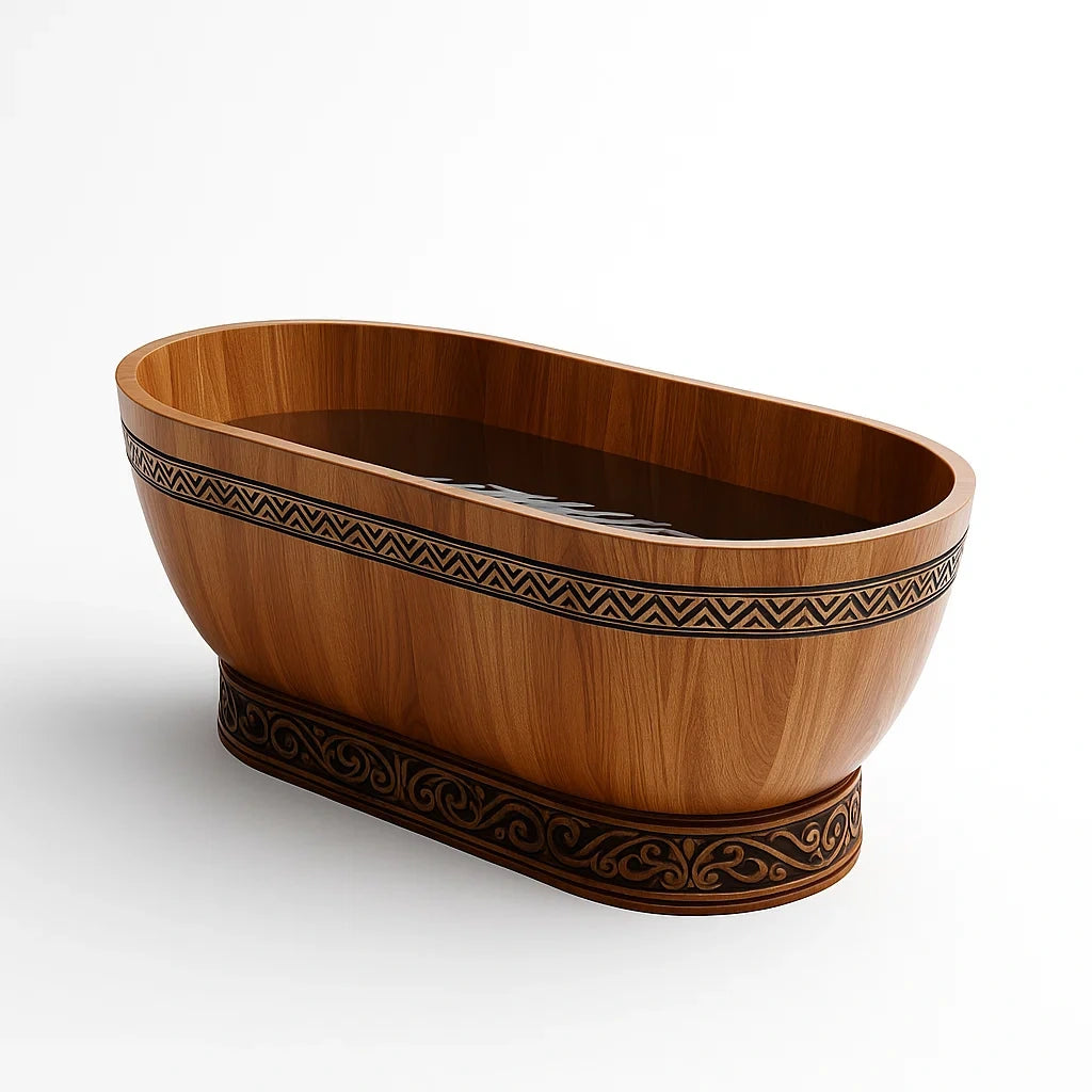 Holzbadewanne mit Schnitzereien, Oval 150x70x60 cm