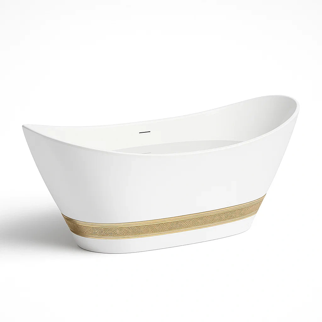 Freistehende Acryl-Badewanne Weiß/Gold 170 cm