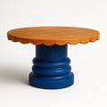 Runder Holztisch Blau und Eiche