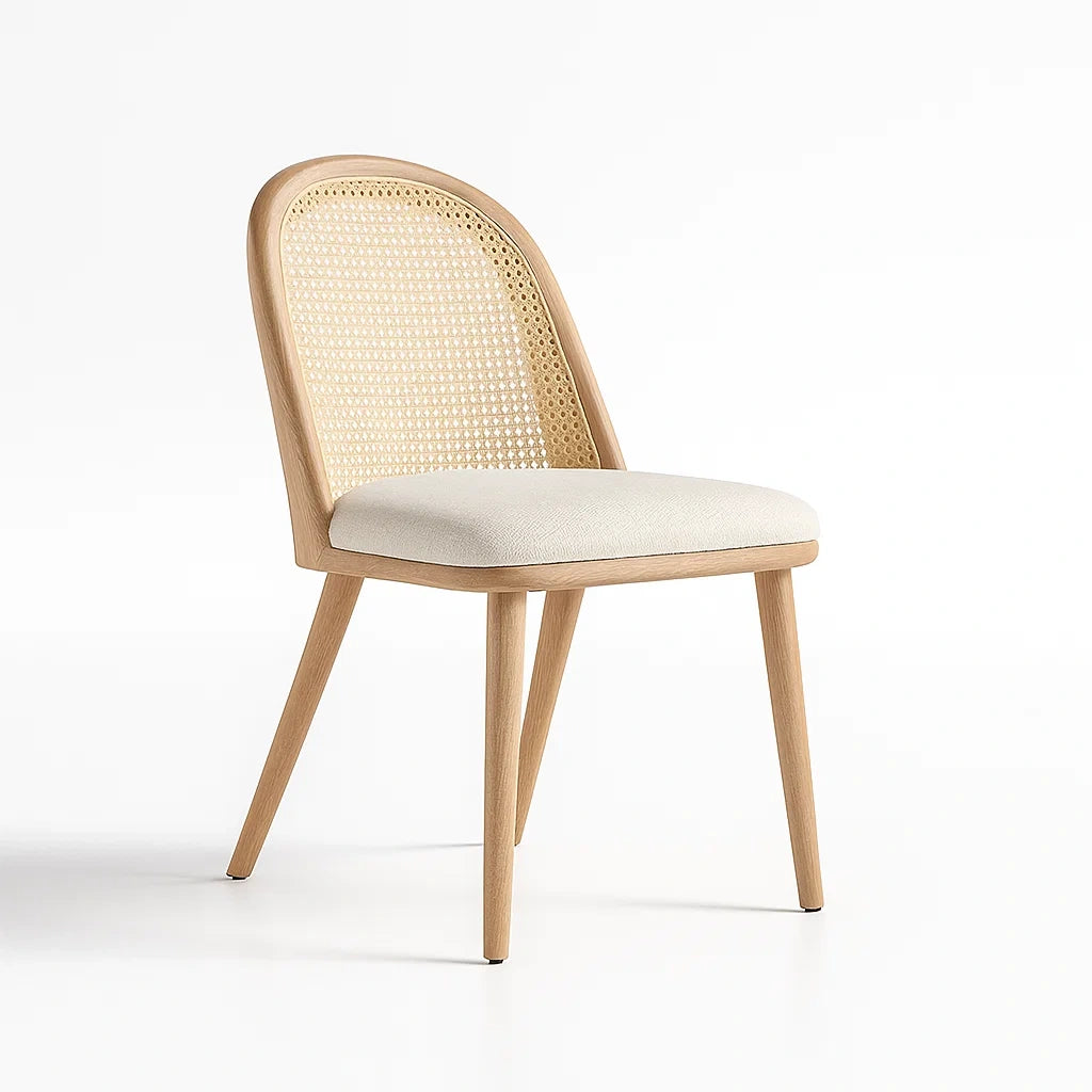 Esszimmerstuhl Holz Rattan Rücken Beige