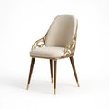 Esszimmerstuhl aus Metall und Holz mit gewebtem Polster in Beige