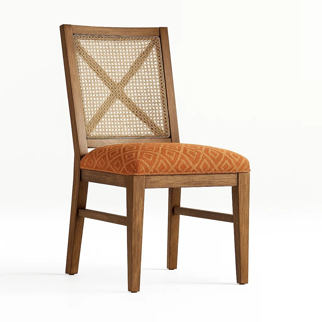 Esszimmerstuhl Massivholz Rattan Orange