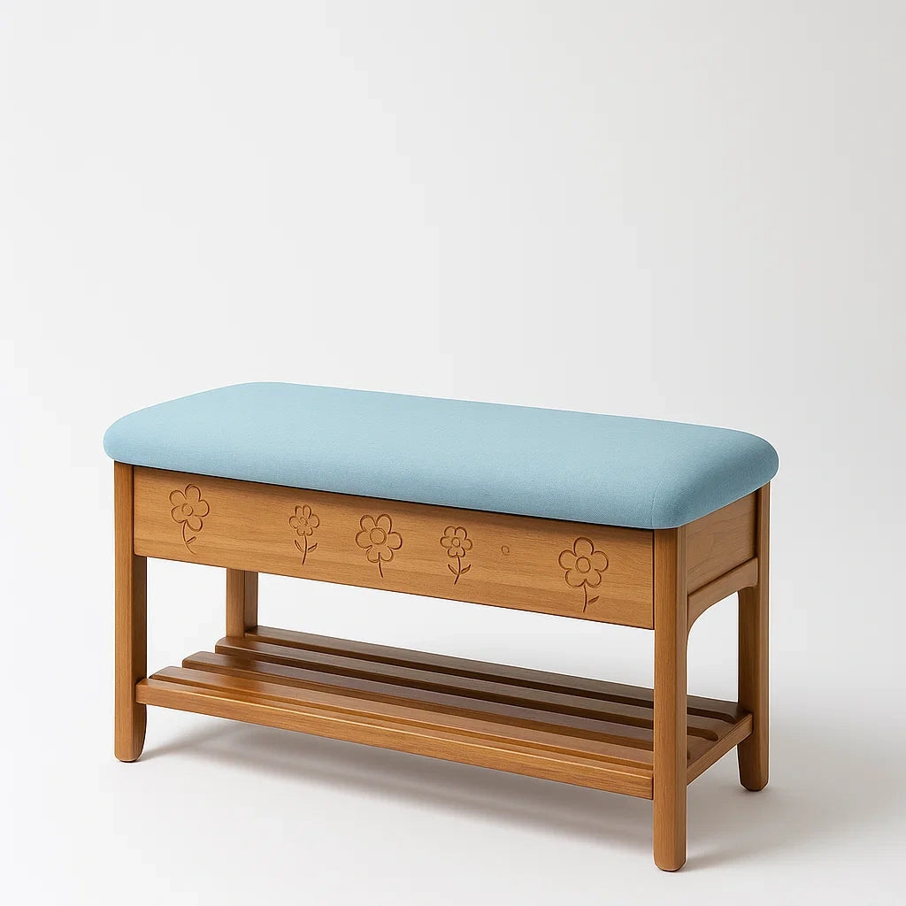 Sitzbank aus Buche mit Polyesterbezug Blau 90cm