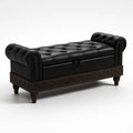 Sitzbank mit Stauraum Schwarzes Leder Holz 120x45x50 cm