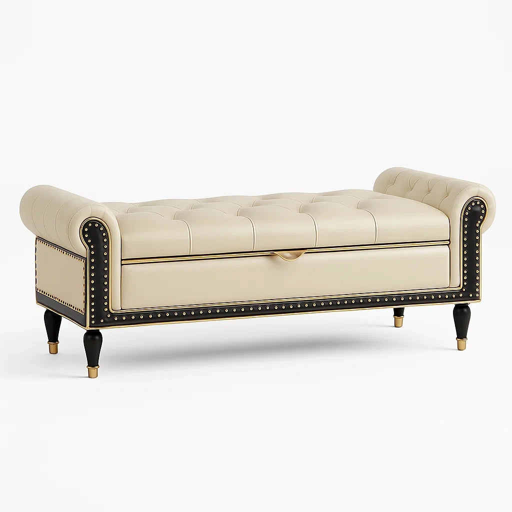 Bank mit Stauraum PU-Leder Beige Schwarz 140cm