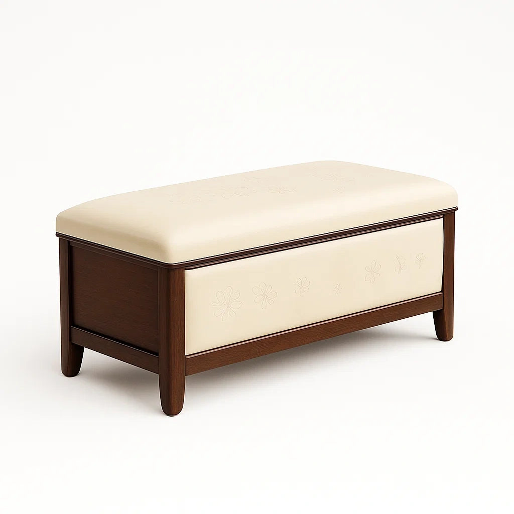 Aufbewahrungsbank Walnussholz Kunstleder Beige 90cm
