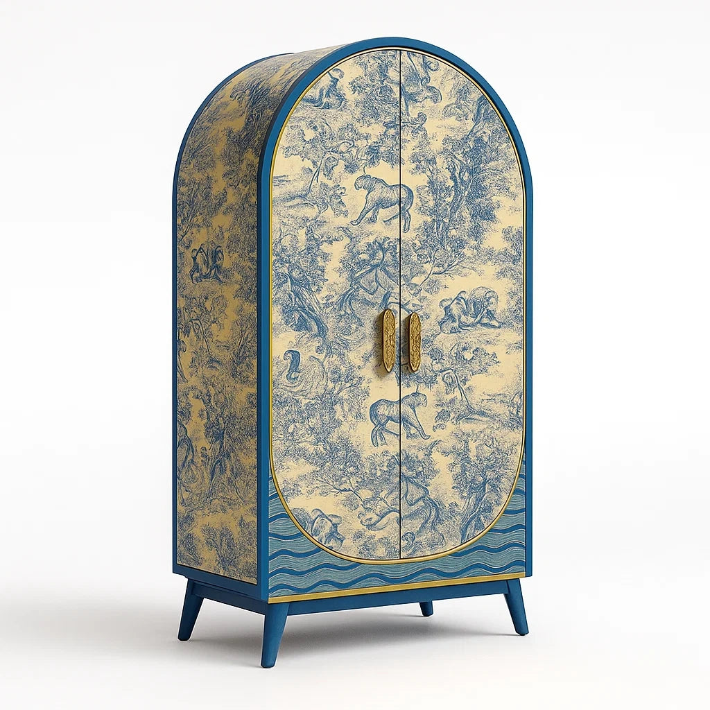 Holzschrank mit Textildruck Blau/Gelb 180cm