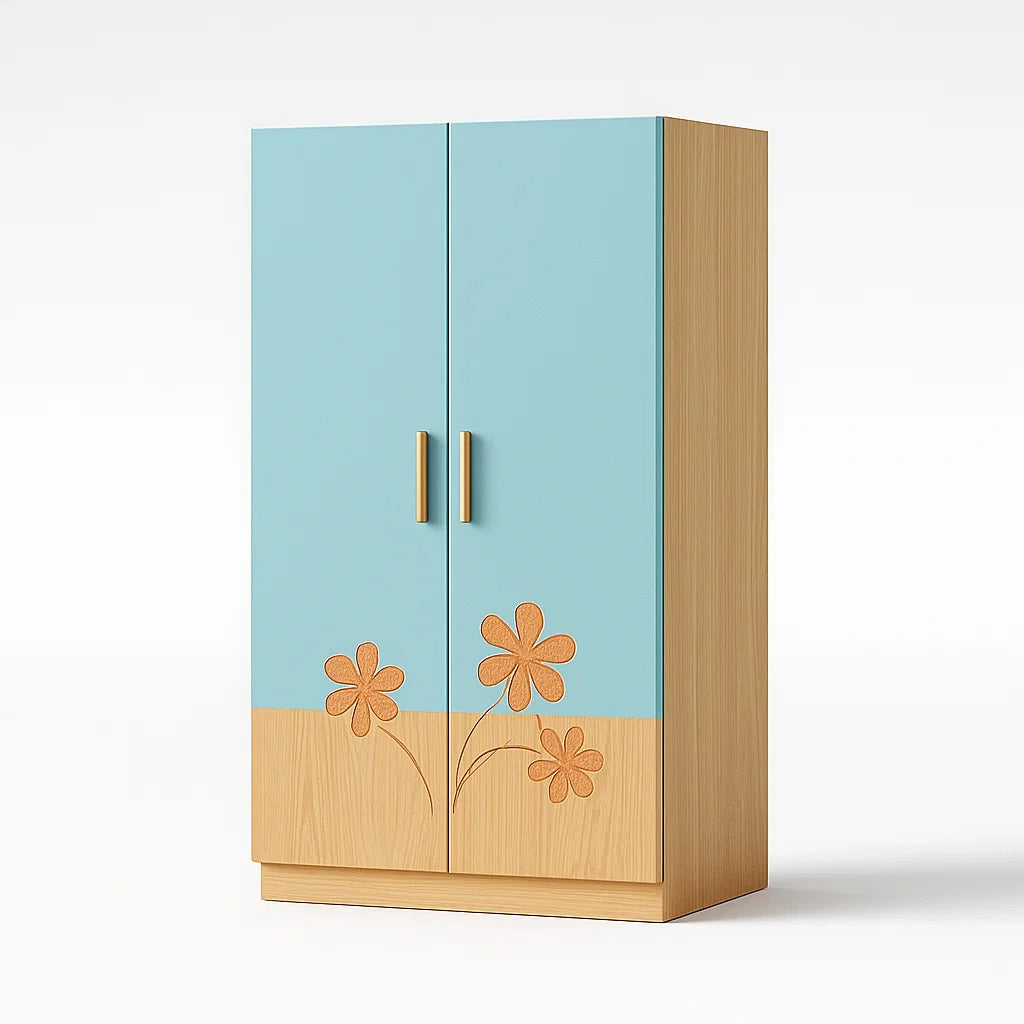 Kinderschrank MDF Eichenfurnier Blumendesign 2 Türen 180cm Höhe