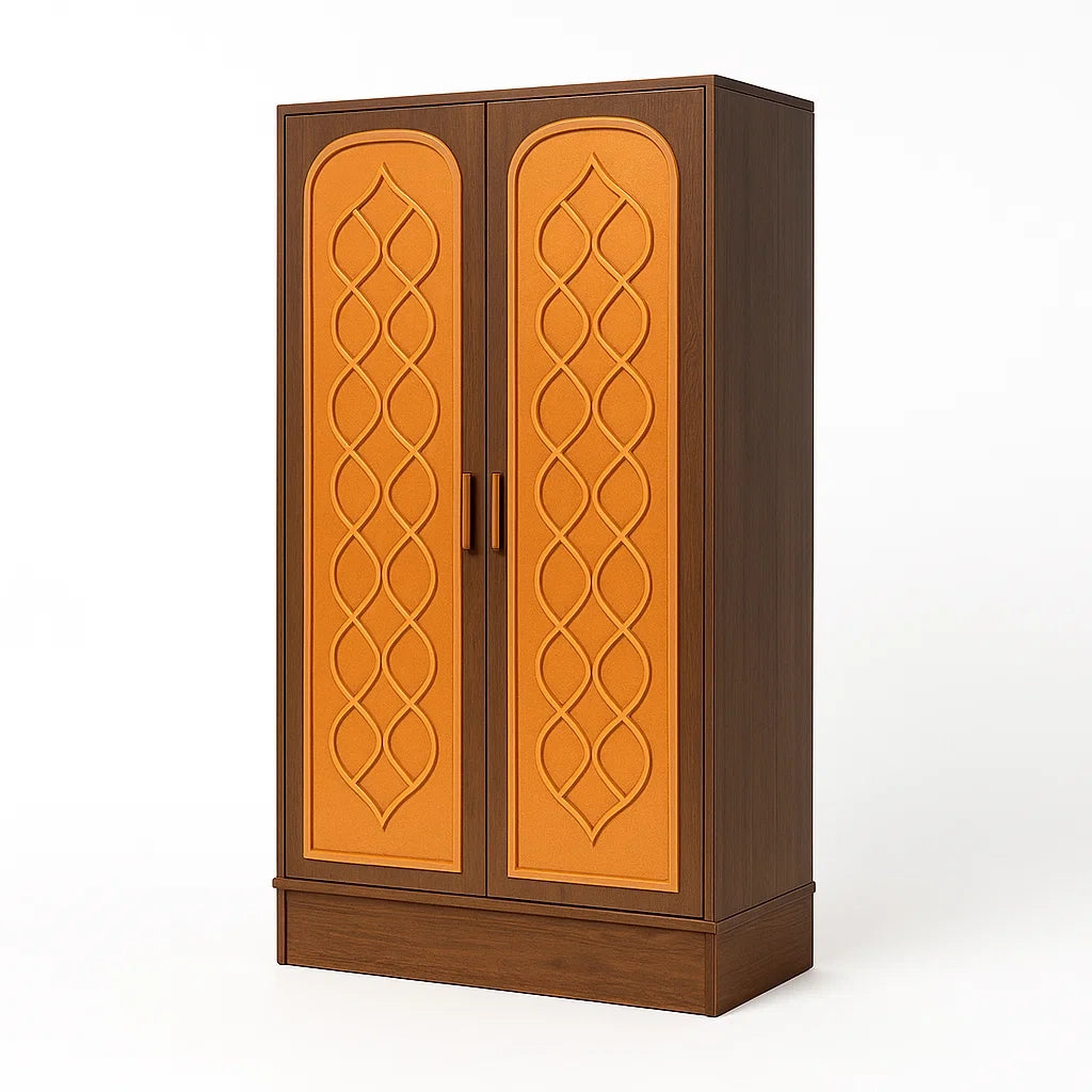 Kleiderschrank Massivholz Braun/Orange mit Muster
