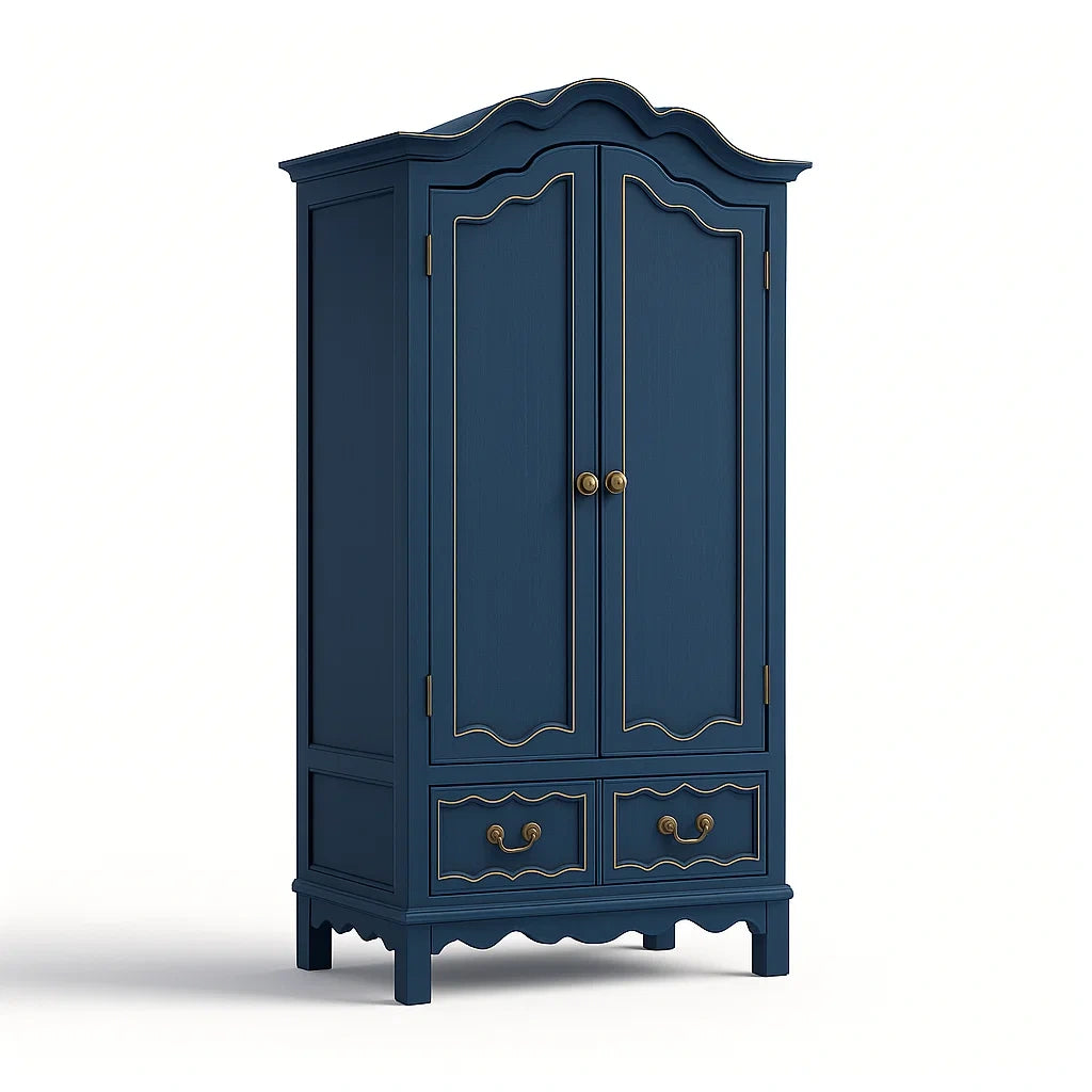Kleiderschrank Massivholz Blau mit 2 Türen und 2 Schubladen
