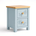 Holznachttisch mit Blumenverzierung Blau 2 Schubladen