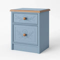 Holz Nachttisch Blau mit Blumenschnitzerei und 2 Schubladen